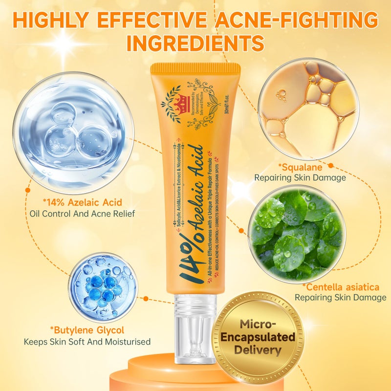CHANGARLOAD 14% Azelaic Acid Acne Cream - Dark Spot Remover for Face, Acne Treatment & Acne Spot Treatment Salicylic Acid & Niacinamide – Redness Reducing Skin Care,Evens Tone & Soothe Irritation & Rosacea，1oz - Image 3